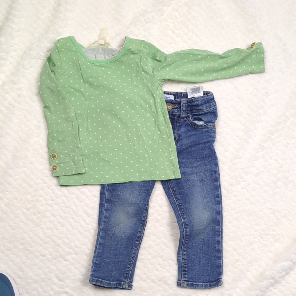 Old Navy Mint Polka Dot Long Sleeve Tee